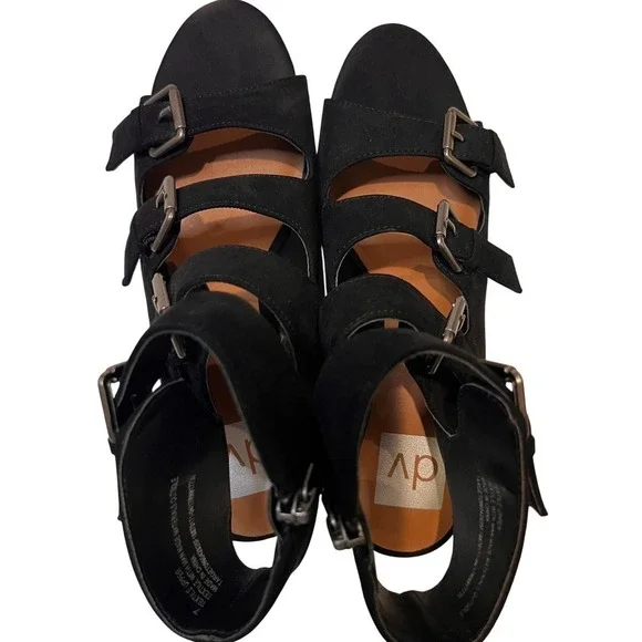 DV by Dolce Vita Black Faux Suede Wedge Buckle Gladiator Sandals - Size 7 - Picture 2 of 13